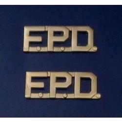 F.P.D. polished gold 1/2" Letters Collar Pins Insignia