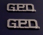 G.P.D. silver/nickel 1/2" Letters Collar Pins Insignia police GPD