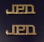 J.P.D. Polished Gold 1/2" Letters Collar Pins Insignia police dept JPD