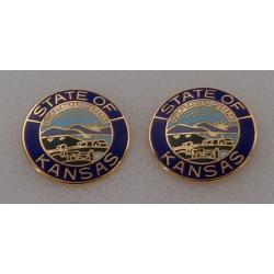Kansas Gold state seal 2 COLLAR PINS 15/16" Gold