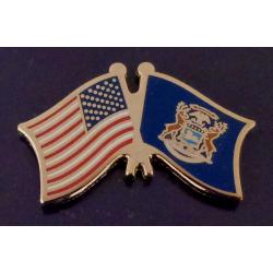 Michigan State and US Flags Crossed Lapel Pin