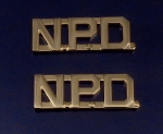 N.P.D. gold 1/2" Letters Collar Pins Insignia police NPD