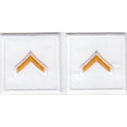 PFC DARK GOLD on WHITE rank insignia collar lapel patches