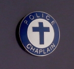 POLICE CHAPLAIN Silver Lapel/Collar Pin 15/16" round blue white cross SILVER