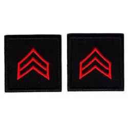 SGT Sergeant Chevron RED on BLACK 1.5" OUTLINE STYLE collar patches