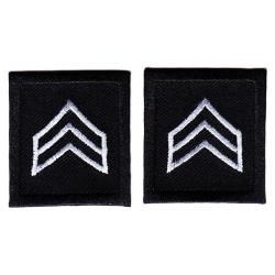 SGT Sergeant SILVER on BLACK 1 3/8" X 1.5" collar patches