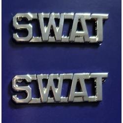 SWAT Silver 3/8" NO PERIODS Lettering/Letters Pair Collar Pins Rank Insignia