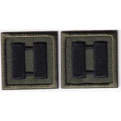 CAPT Captain BLACK on OD GREEN rank insignia collar lapel patches 1.5"
