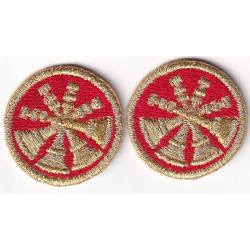 4 Bugles Gold on Red 1" Collar Patches