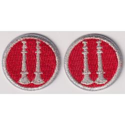 2 Bugles-Parallel Silver on Red 1" Collar Patches