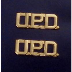 U.P.D. gold 1/2" Letters Collar Pins Insignia police UPD