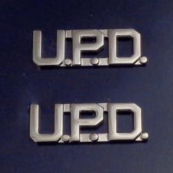 U.P.D. silver/nickel 1/2" Letters Collar Pins Insignia police UPD