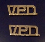 V.P.D. polished Gold 1/2" Letters Collar Pins Insignia police dept VPD