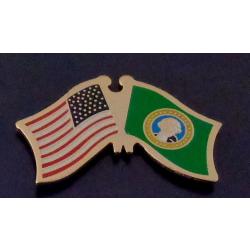 Washington State Flag & US Untied States Flags Crossed Lapel Pin