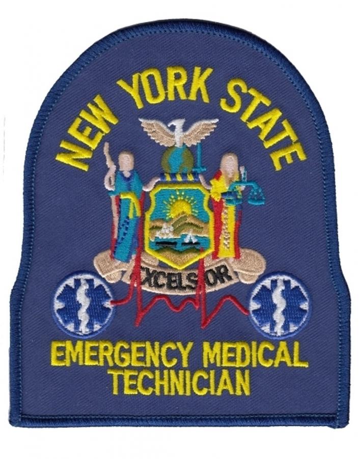 New York State EMT Emergency Medical Technician patch Medium Gold on Royal Blue