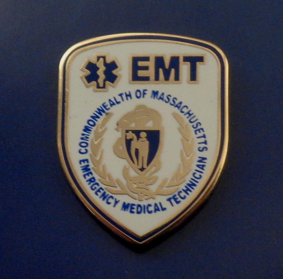 Massachusetts EMT Lapel Pin Blue and Gold