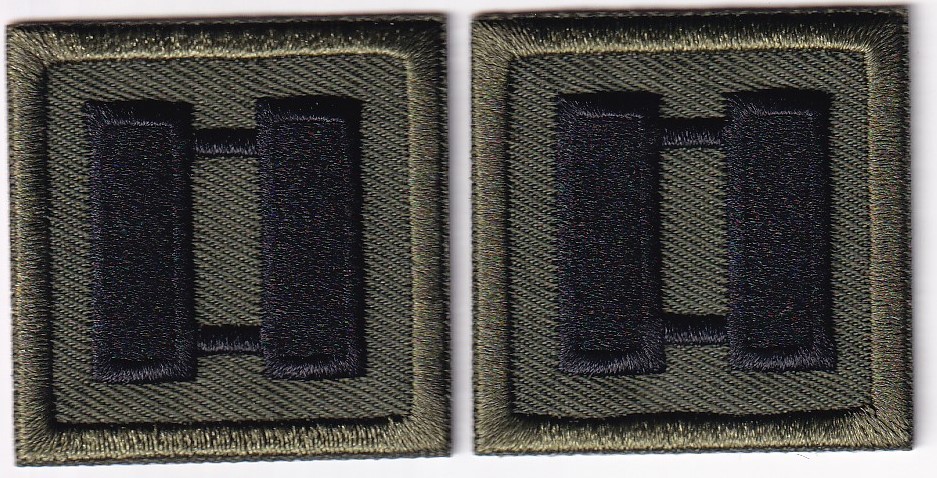 CAPT Captain BLACK on OD GREEN rank insignia collar lapel patches 1.5"