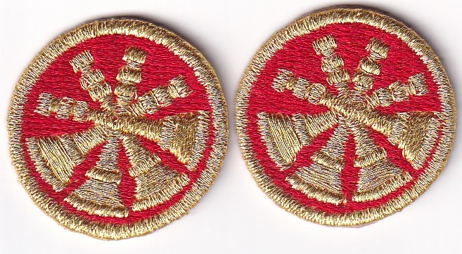 4 Bugles Gold on Red 1" Collar Patches