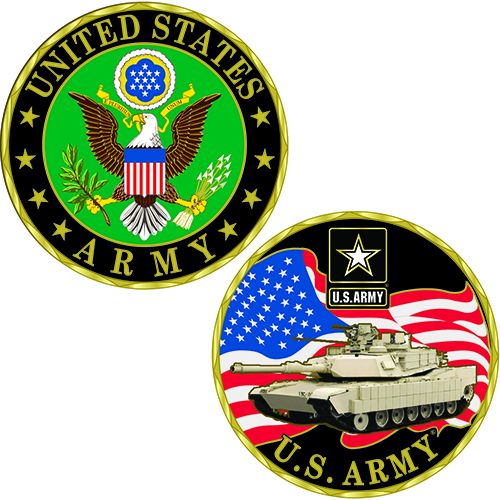 United States US Army CHALLENGE COIN 1 5/8" TANK US Flag USA