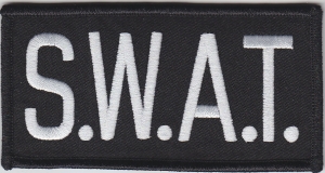 S.W.A.T. White on Black Front Panel Patch 2″ X 4″
