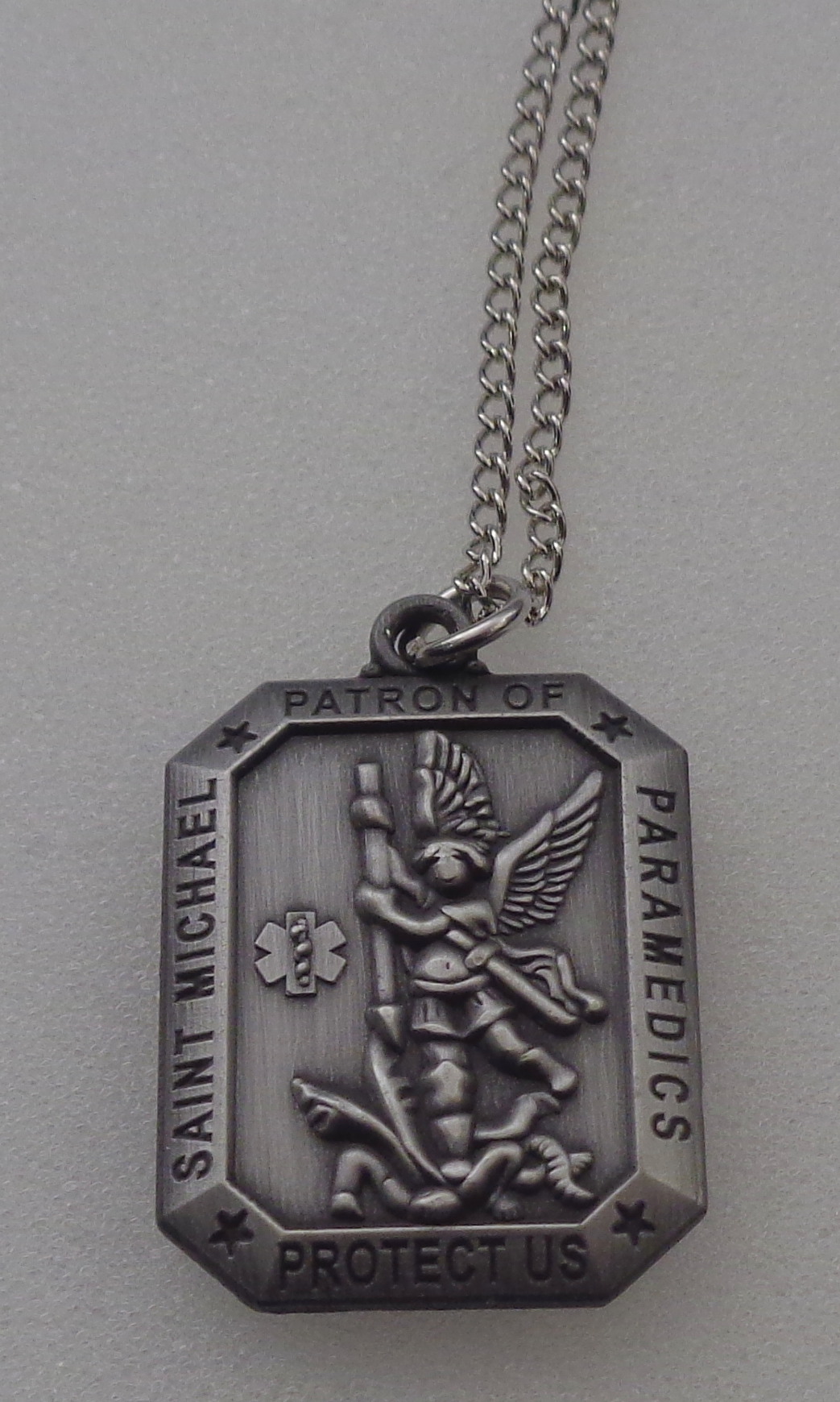 Saint (St.) Michael Patron of Paramedics “Protect Us” Necklace/Pendant Nickel