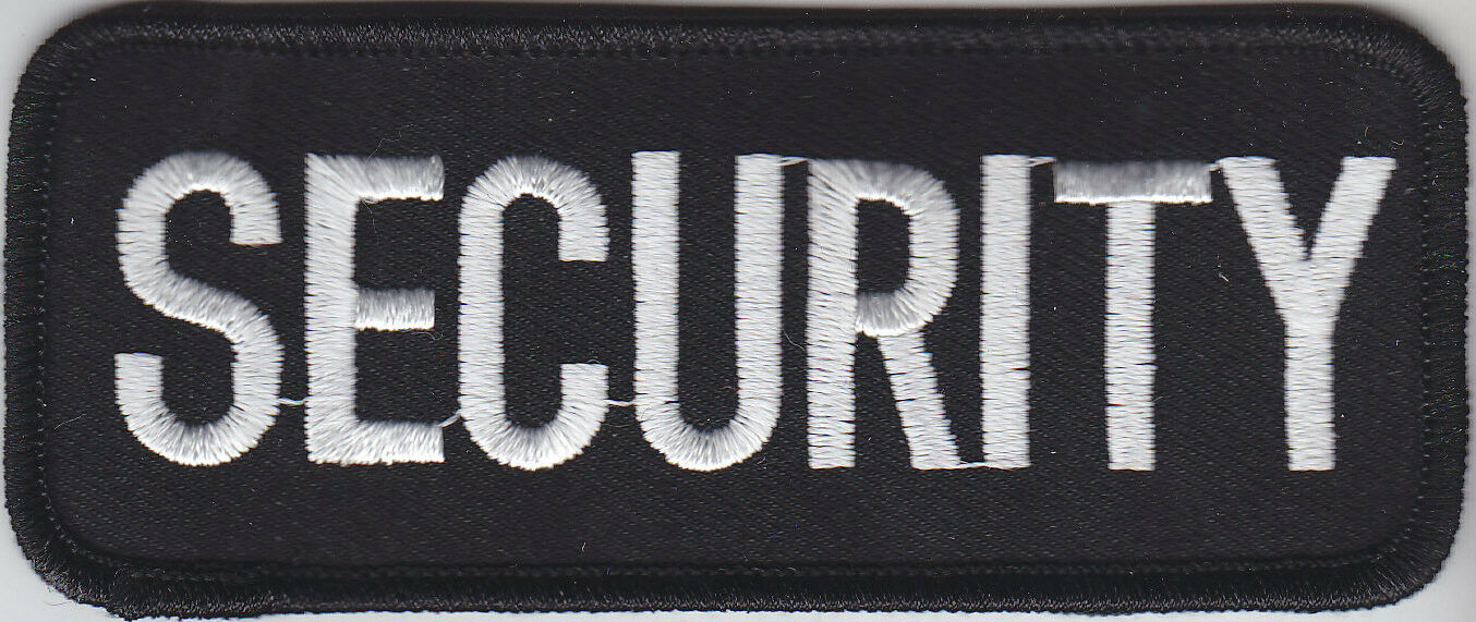 SECURITY front panel tab patch WHITE on BLACK 1 13/16″ X 4.5″