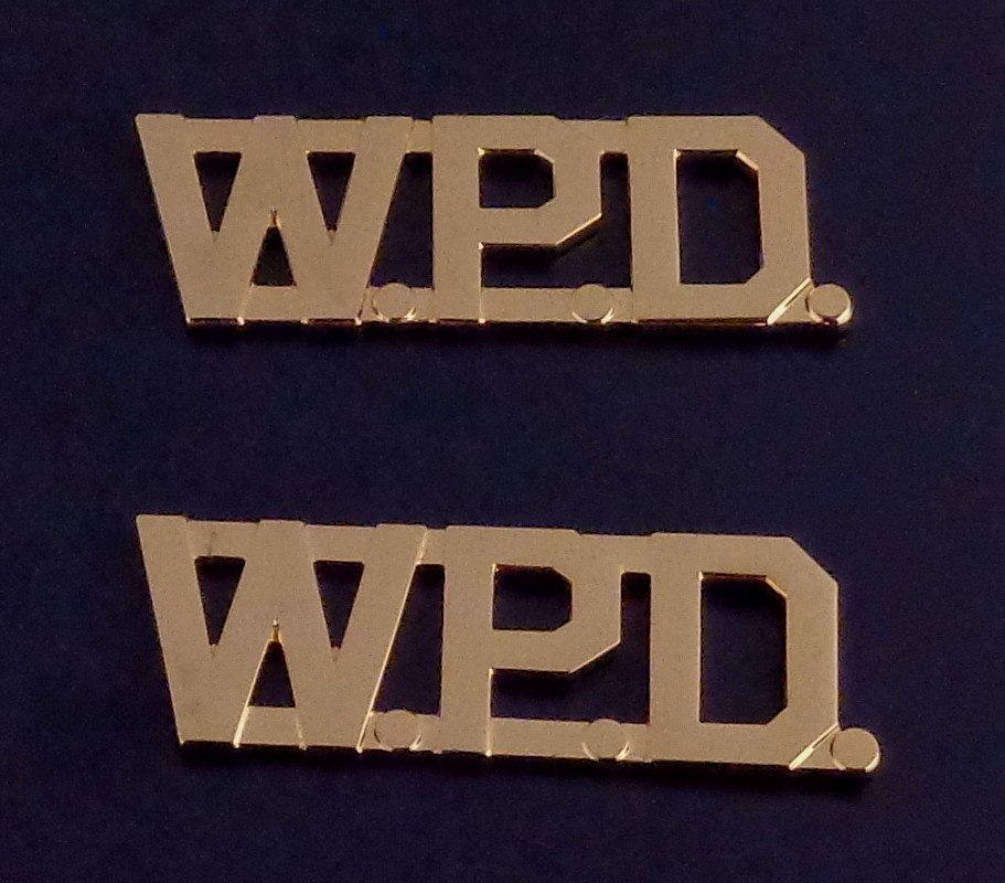 W.P.D. polished gold 1/2″ Letters Collar Pins Insignia police WPD
